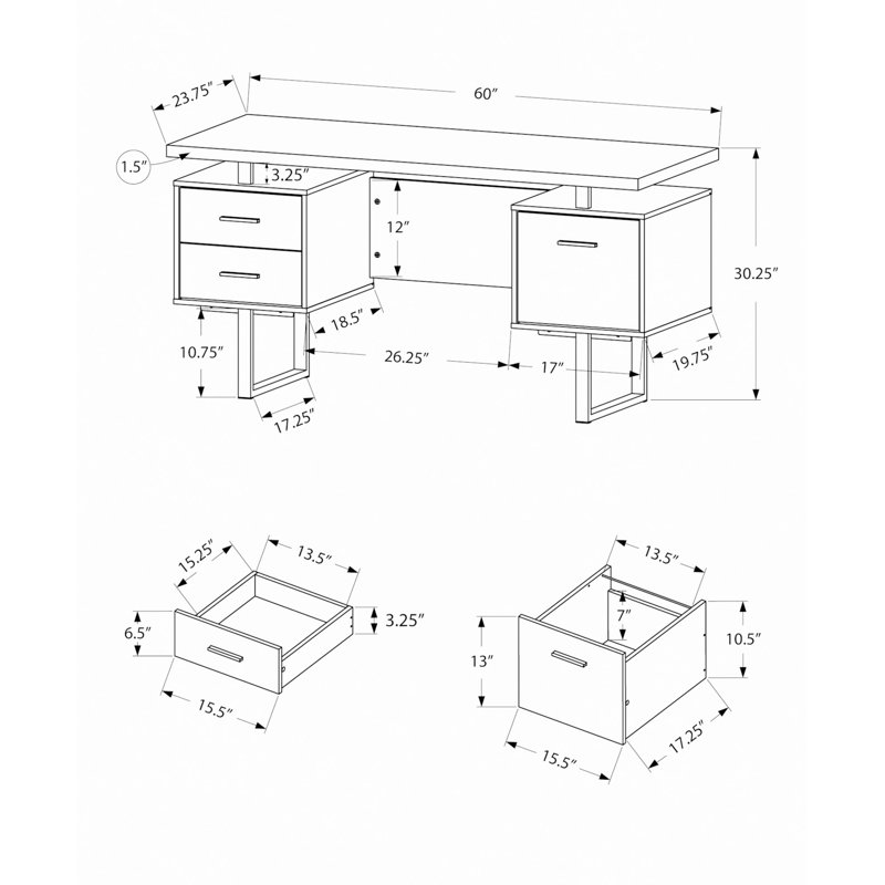 Jazarian Computer Desk, Home Office, Laptop, Left, Right Set-up, Storage Drawers, Work, Black Duplicate, Walnut Duplicate