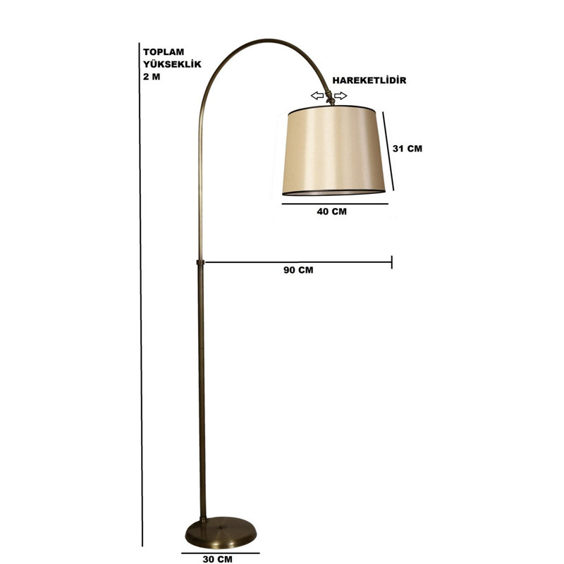 Lampe sur pied élégante avec corps en métal Luro, finition chromée et beige, hauteur 78,7 pouces Luro | Capuchon en tissu (15,7 pouces de diamètre) et 11,8 pouces de diamètre du pied | Douille E27 (60 W maximum) | Interrupteur marche / arrêt pratique, décoration intérieure moderne