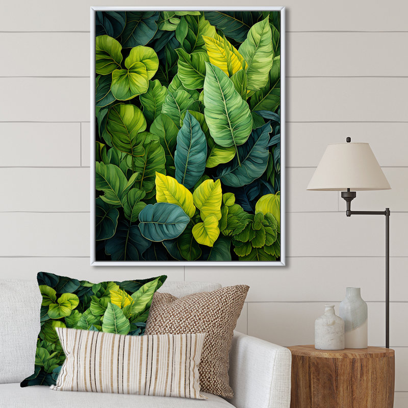 «Urban Leaves Forest Greenery I», reproduction sur toile, H 32 po x l 16 po x P 1 po, Cadre flottant blanc