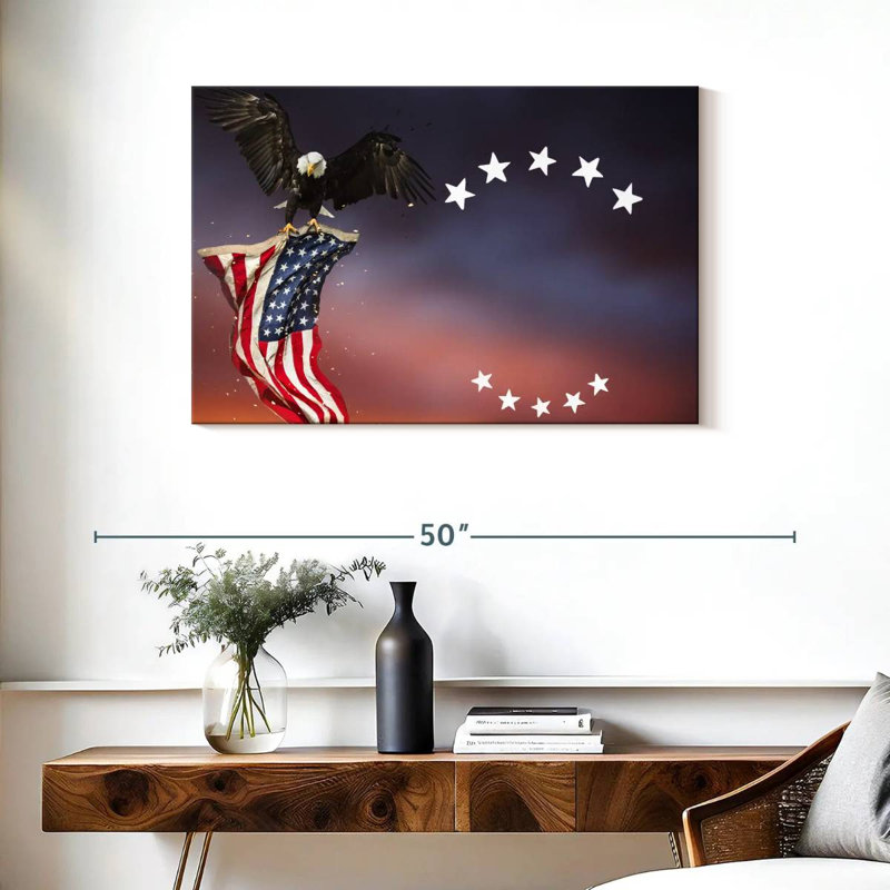 Brampt Bald Eagle With American Flag, 24" H x 36" W