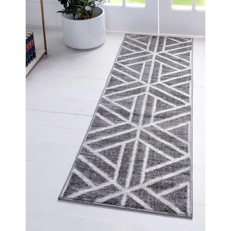 Rectangle Eshin Abstract Machine Made Power Loom Polyester Indoor Area Rug In, Runner 2' x 8'