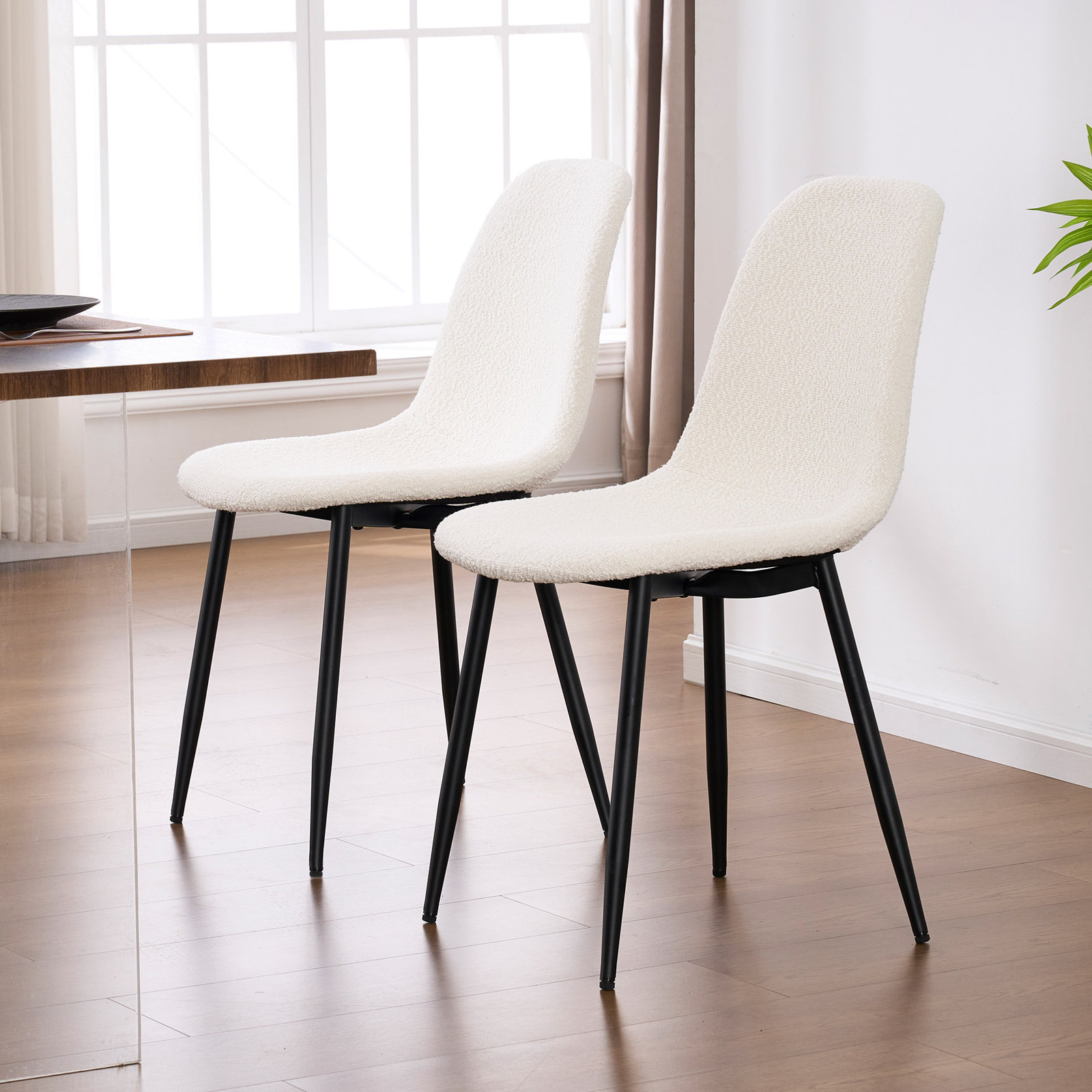 Kavi Dining Chair, White Boucle/Black