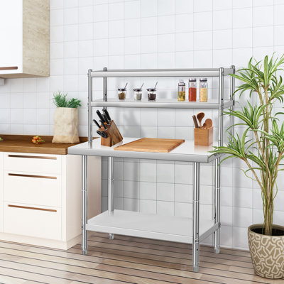 48" x 24" Heavy Duty Stainless Steel Work Table with Overshelf, 1460 LBS Metal Prep Station with 2 Removable Shelves for Kitchen & Garage