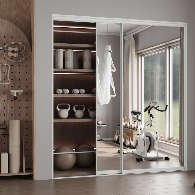Aluminum Frame 1 Lite Tempered Mirrored Sliding Closet Doors with Installation Hardware Kit, 72" x 78.34"