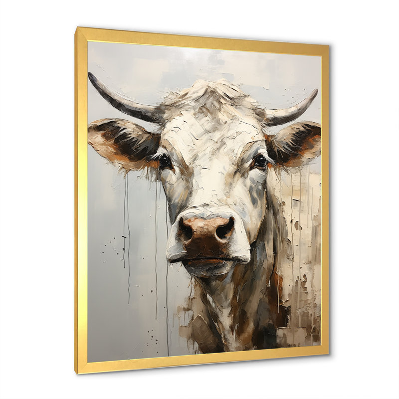 Minimalisme, portrait de vache beige I sur toile, H 20 po x l 12 po x P 1 po, Cadre doré simple