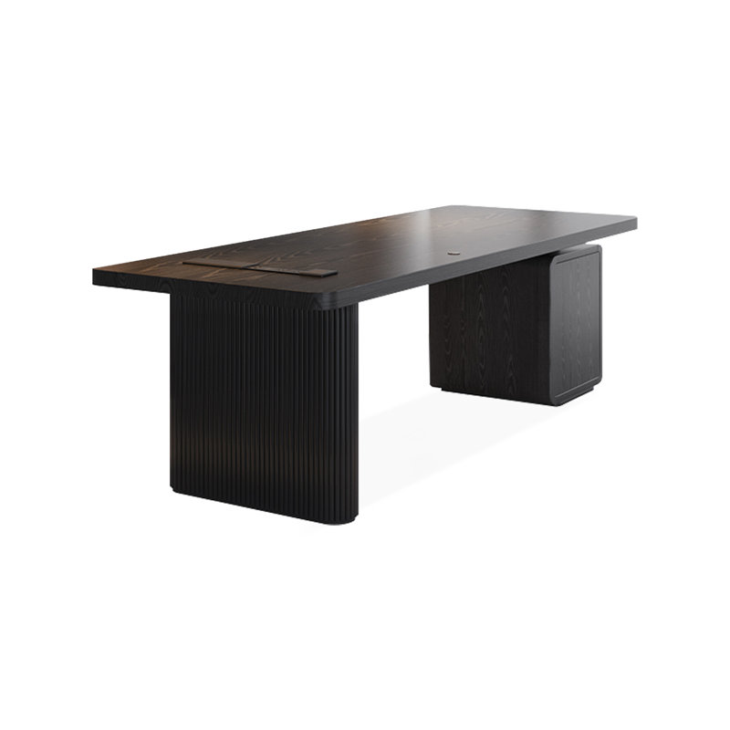 Bureau rectangulaire noir en bois massif + fer avec 3 tiroirs, H 29,53 po x l 62,99 po x P 31,5 po