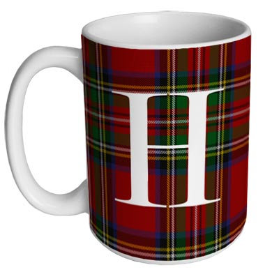 Grande tasse à café personnalisable de 15 onces - Monogramme - Motif écossais