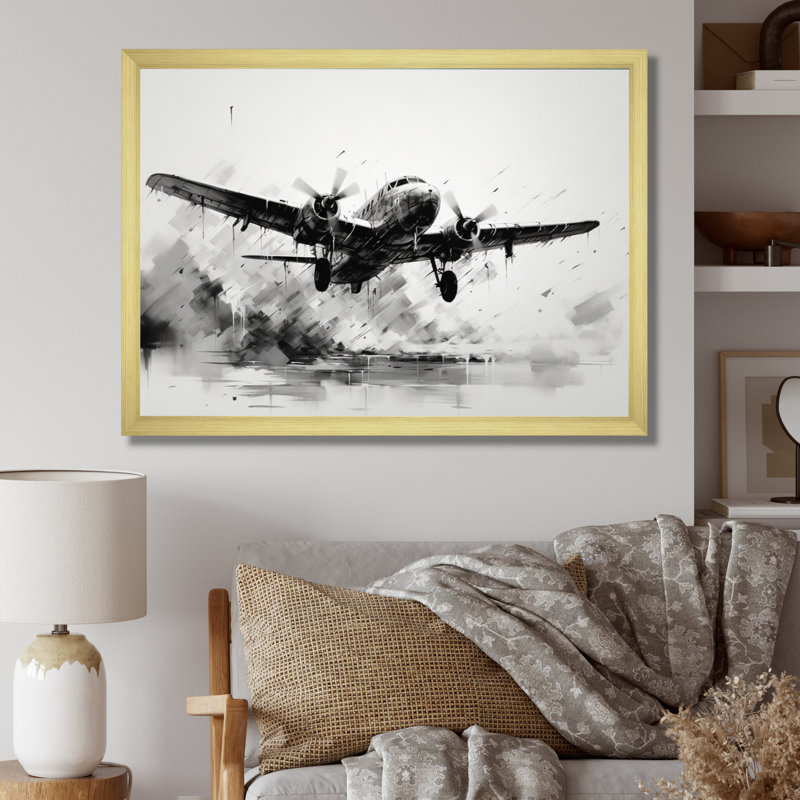 Expressive Plane Airborne - Décoration murale avion, H 34 po x l 44 po x P 1,5 po, Cadre doré simple