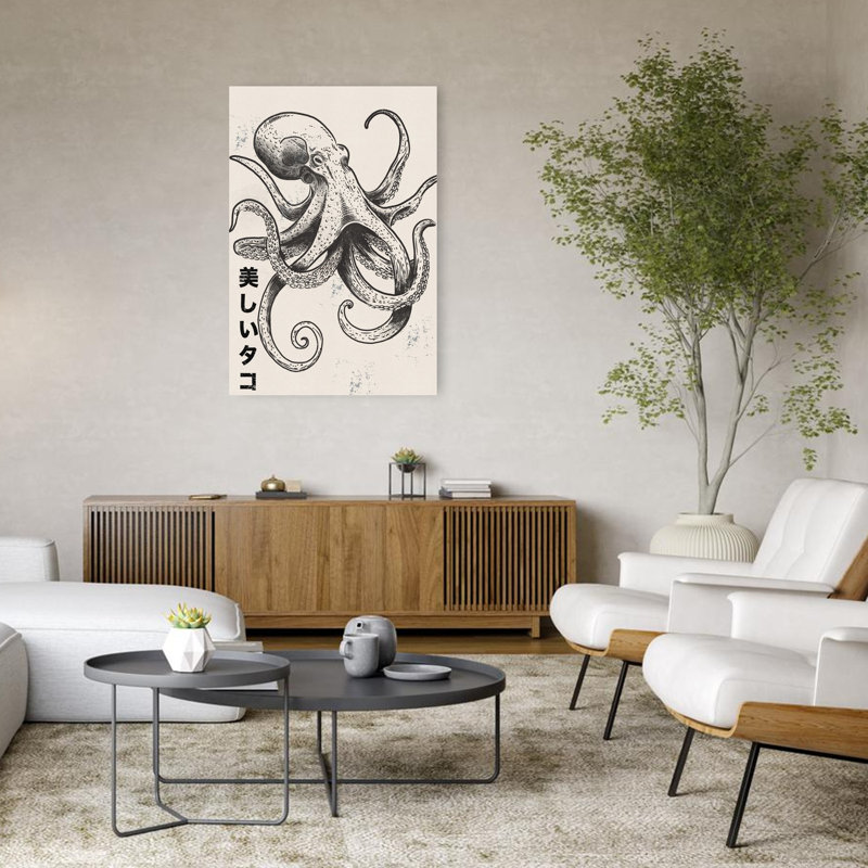 Magnifique pieuvre japonaise rétro, impression d'art rétro, 48" H x 32" W