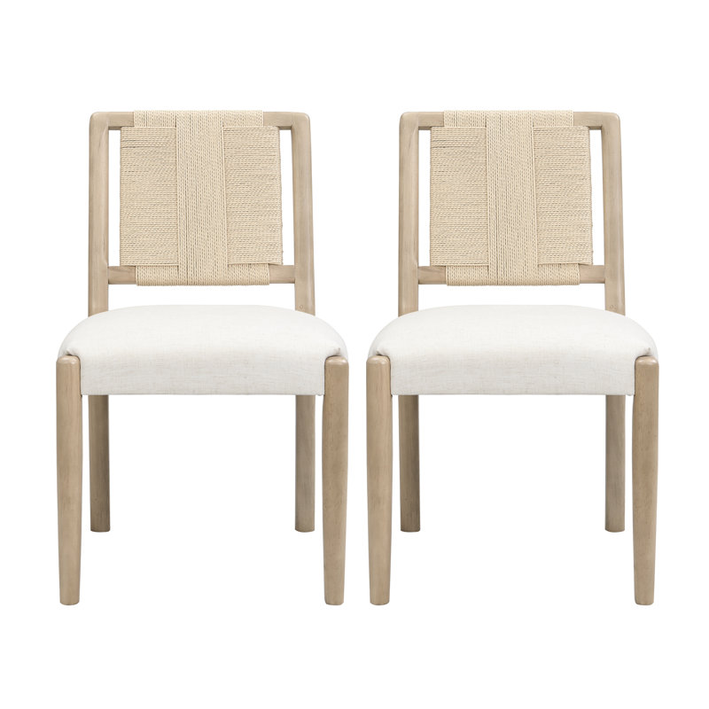 Modern Scandinavian Woven-Back Upholstered Dining Chair, White Cushion/Light Ash Frame