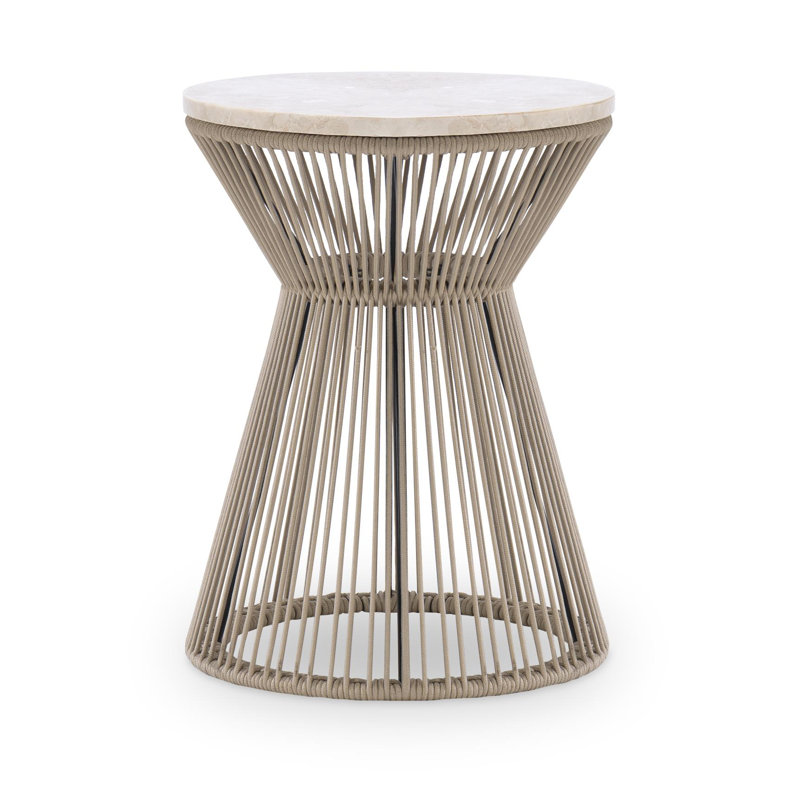 Blonde Oak and Travertine Round End Table