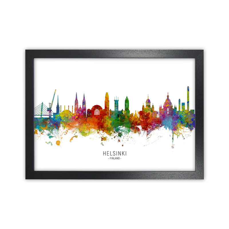 Helsinki Finland Skyline by Michael Tompsett - Print, 34cm H x 46cm W x 3cm D, Black Framed