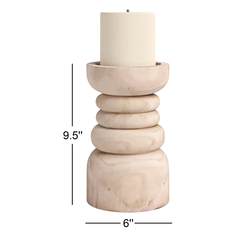 Wood Tabletop Pillar with Candle Included