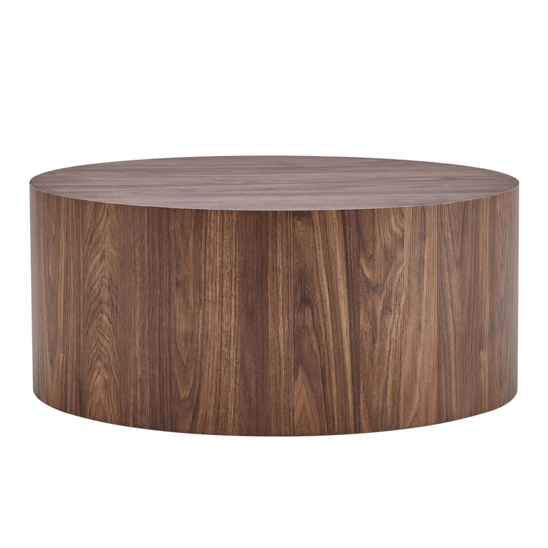 Modern Minimalist Cylindrical Coffee Table, 12" H x 27.5" L x 27.5" W, Brown