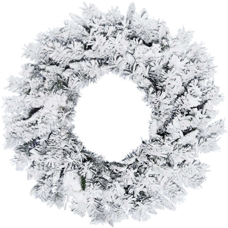CT 24" White Pine Snowy Wreath, White