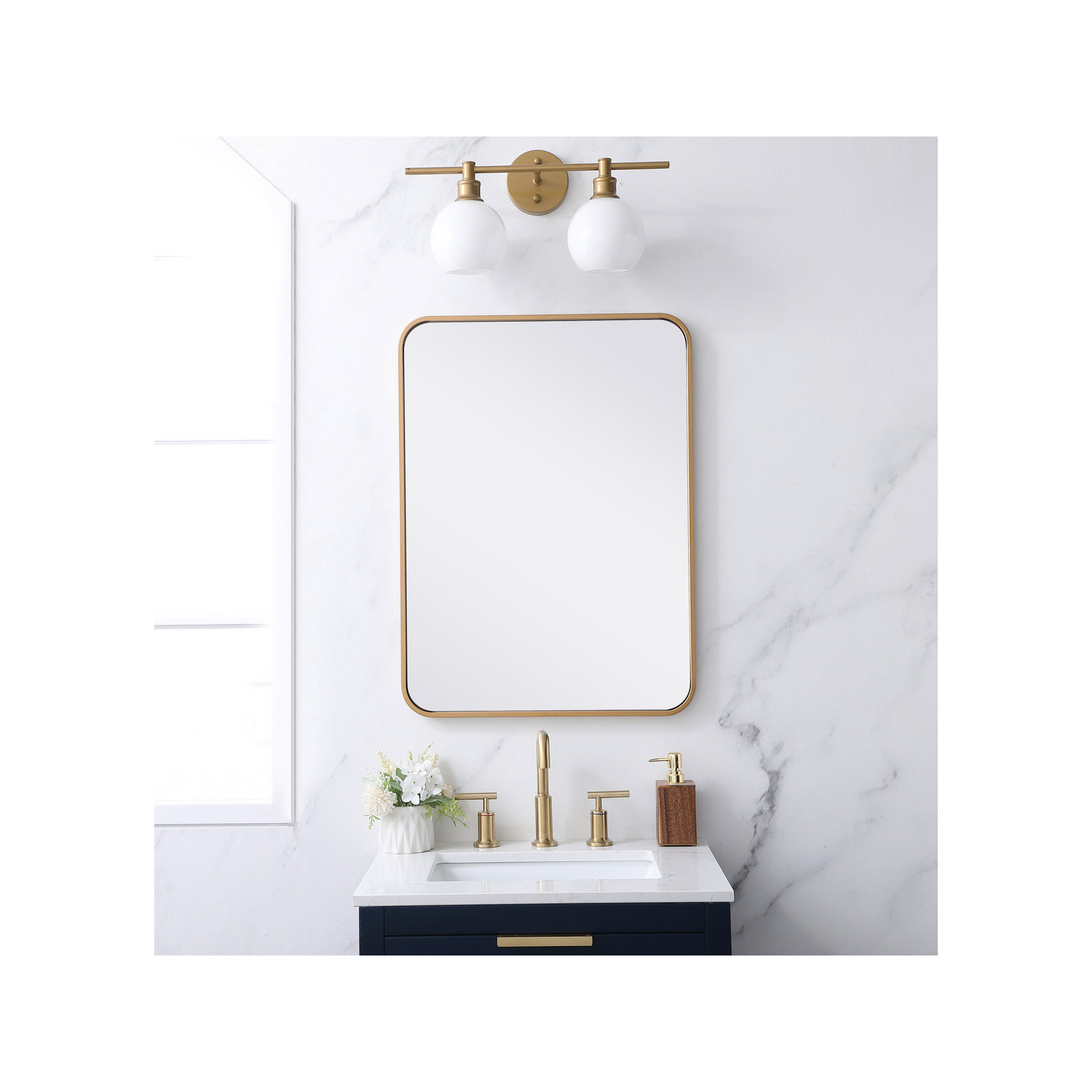 Sabine Metal Rounded Rectangle Wall Mirror, Brass, 30" x 22"