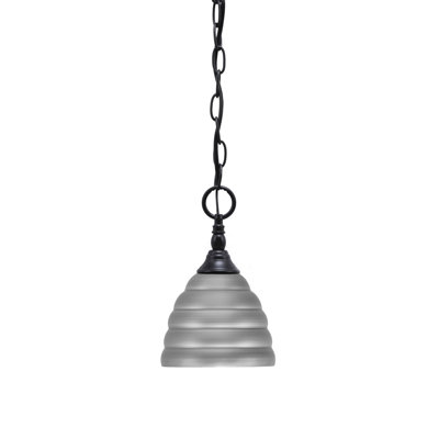 Bade Chain Hung Mini Pendant Shown In Matte Black Finish With 6" Brushed Nickel Beehive Metal Shade