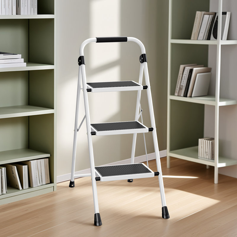 3 - Step Steel Folding Step Ladder, White