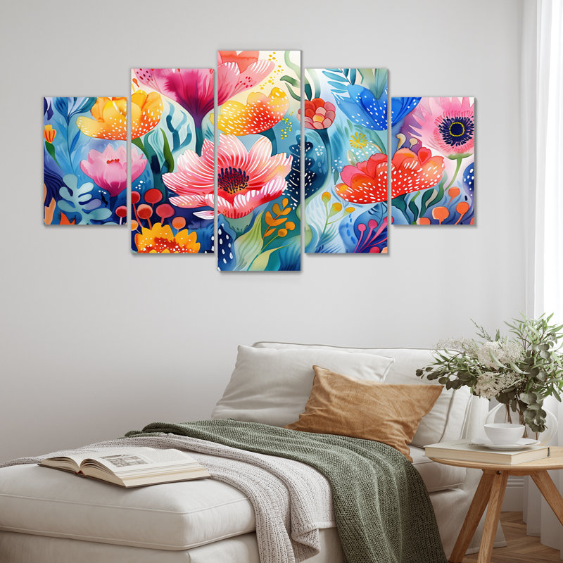 Ensemble de fleurs roses et bleues sous l'eau III - Fleurs sauvages
