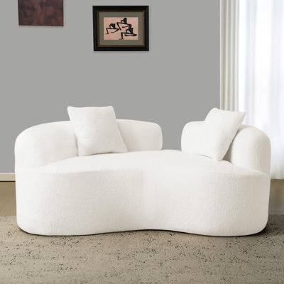 Fauteuil incurvé de 171 cm (67,3 pouces), en velours blanc, rembourrage en mousse à compression intégrale, sans installation, capacité de 159 kg (350 lb), soutien mi-ferme pour un confort optimal à la maison, en tissu, design moderne et compact.