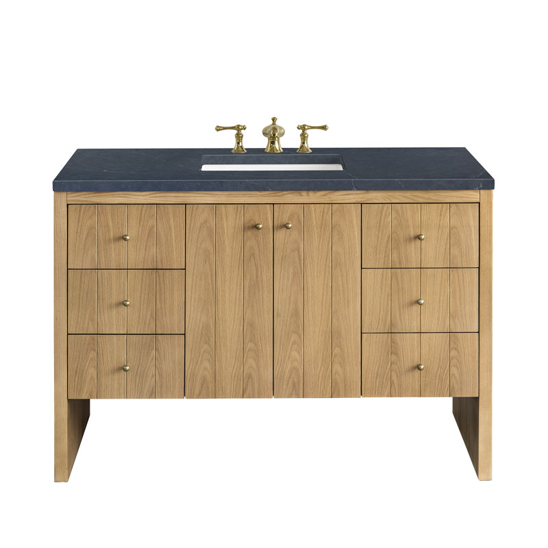 Hudson 48'' W Single Vanity, Charcoal Soapstone, 8" Widespread, Light Natural Oak
