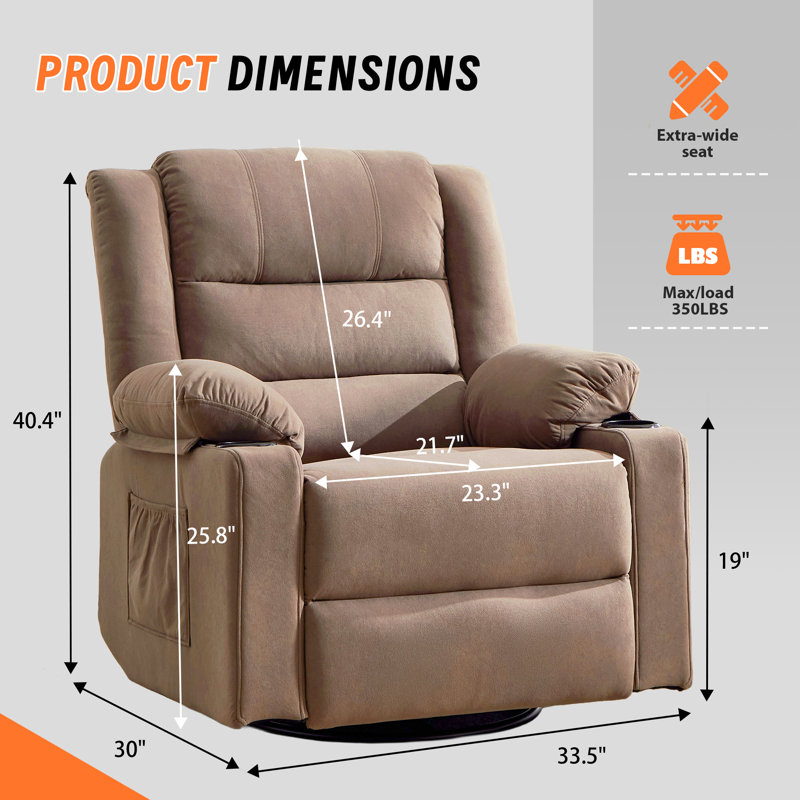  360° Swivel Rocking Recliner Chair for Nursery Bedroom with Massage and Heating, Mocha