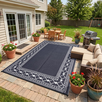 Grand tapis en plastique géométrique pour camping, porche, véhicule récréatif, réversible, imperméable