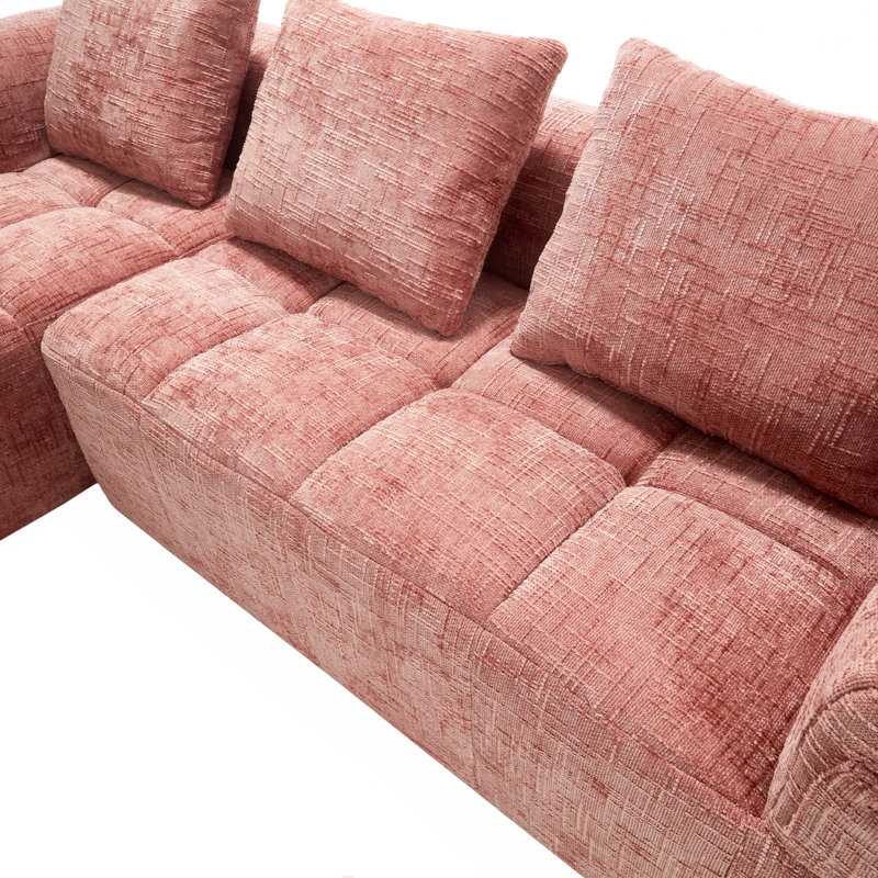 Modular Sectional Sofa, L-Shaped Sofa With Small Side Pockets, Pink Chenille