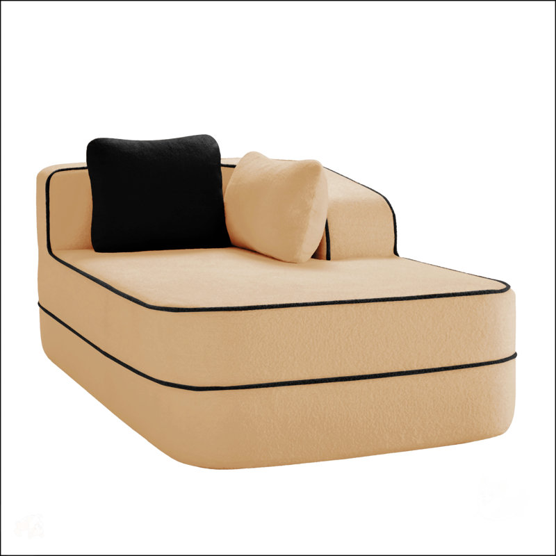 Canapé droit avec coussins en tissu Teddy, pour des espaces de vie confortables et élégants, Camel