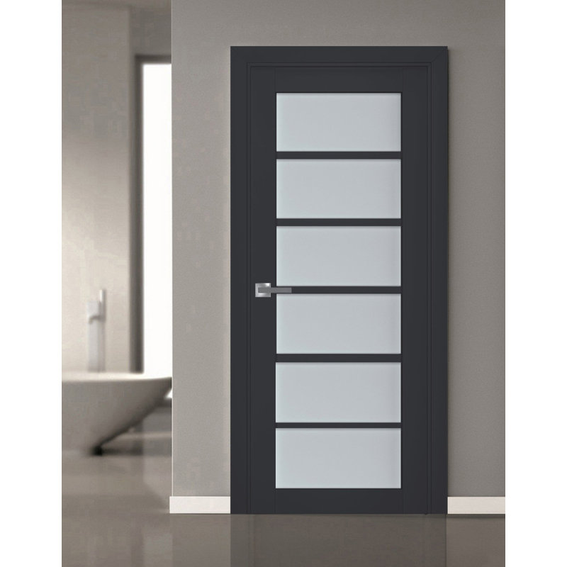 Intérieur en verre givré français avec porte pré-suspendue | Veregio 7602 | Poignée simple à panneau régulier | Portes de salle de bain robustes