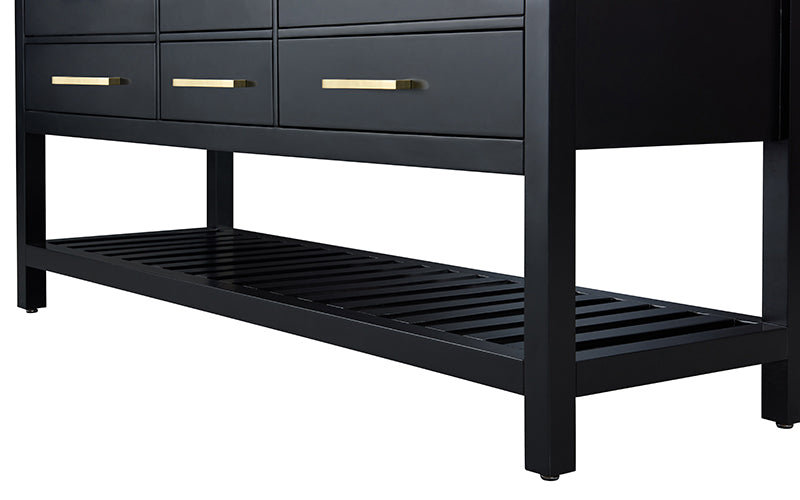 Elizabeth 60'' W Double Vanity, Black Onyx/Brushed Gold, Carrara White Marble