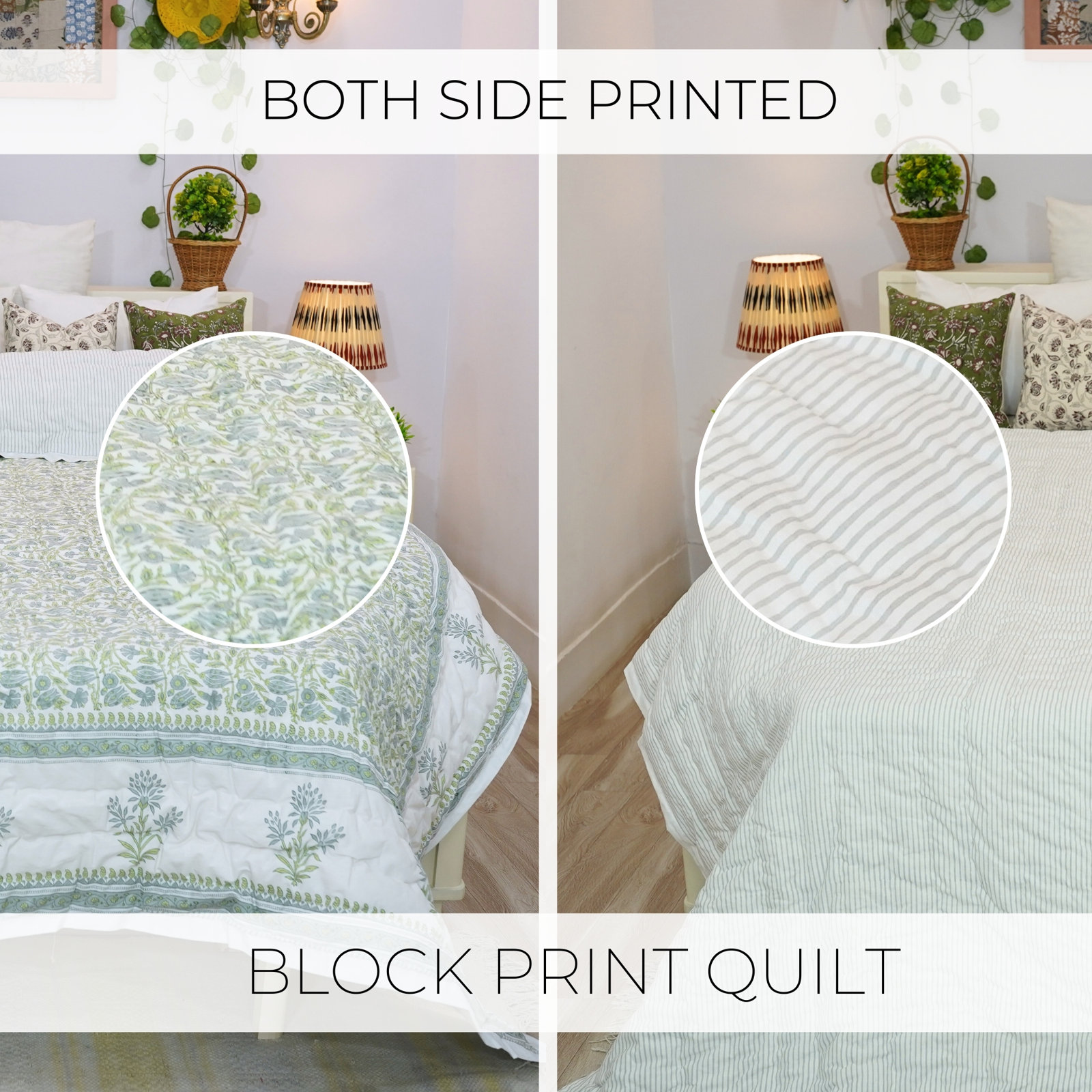 Fabdivine Cotton Quilted Throw Blanket, Green/Blue/White, Twin