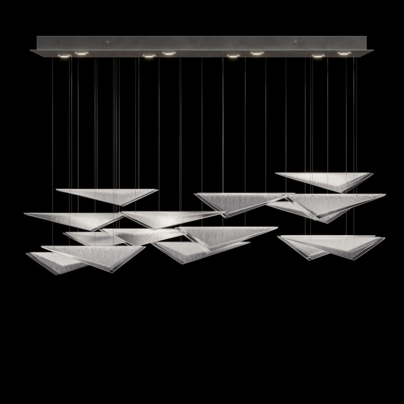 Luminaire suspendu Volo, Argent argent, Transparent linéaire, 8 lumières