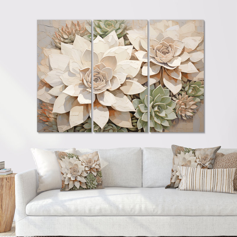 Ensemble de salon Beige Succulent Soft Bloom VI - Succulent Wall Art, Toile tendue, H 40 po x l 60 po x P 1 po