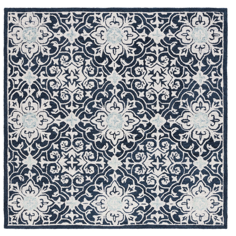 Tapis damassé en laine et en coton touffeté à la main Roslyn, Carré 7 pi