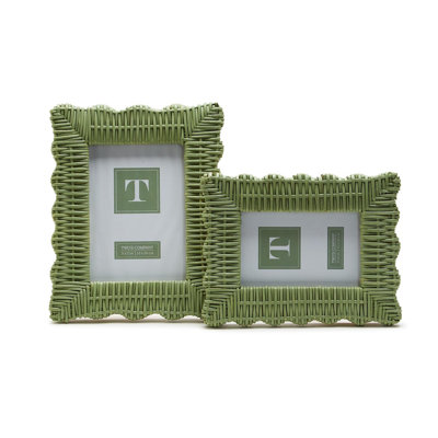 Ensemble de 2 cadres photo rotin en osier tressé vert pour table