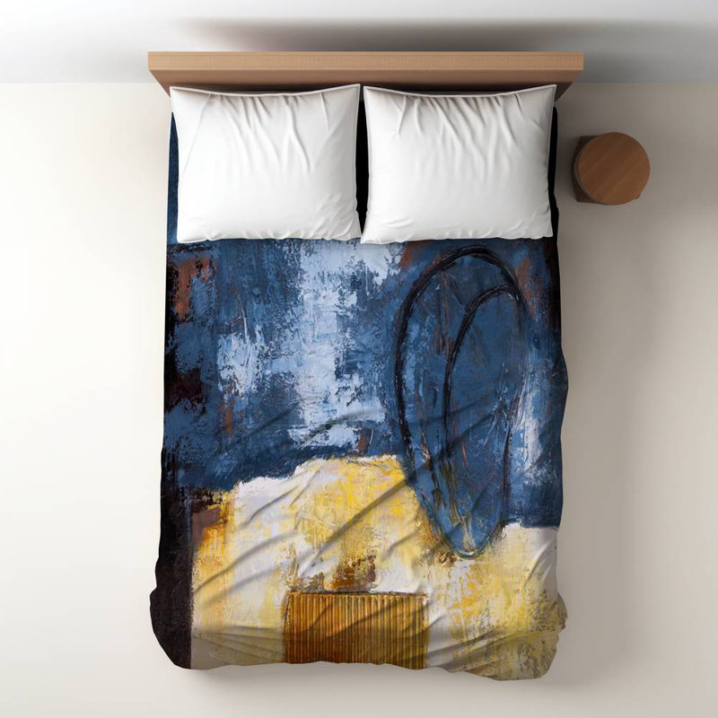 Polyester Sateen Duvet Cover, Twin Duvet, Blue Abstract Art With Numbers