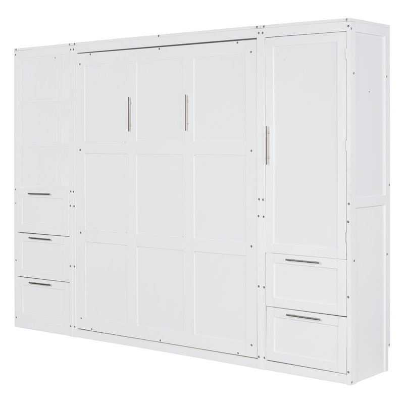 Lit escamotable Murphy avec placard et tiroirs, Blanc
