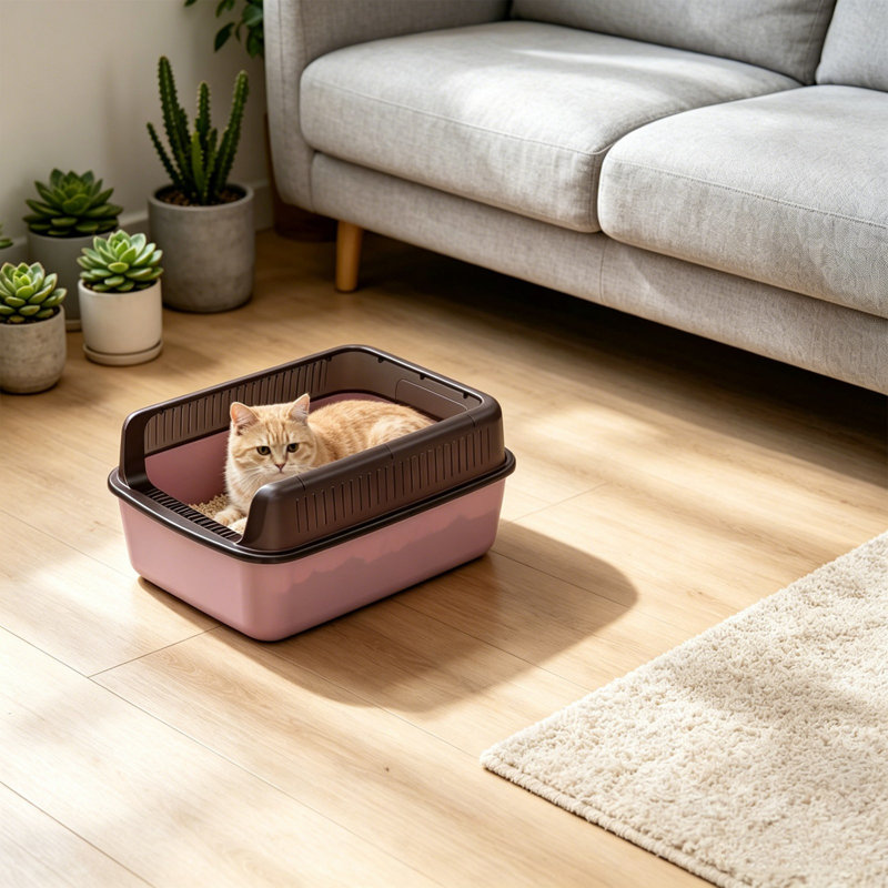 Bac à litière semi-fermé pour entrée de chat, 19,69 po x 14,17 po x 8,66 po, rose, Rose