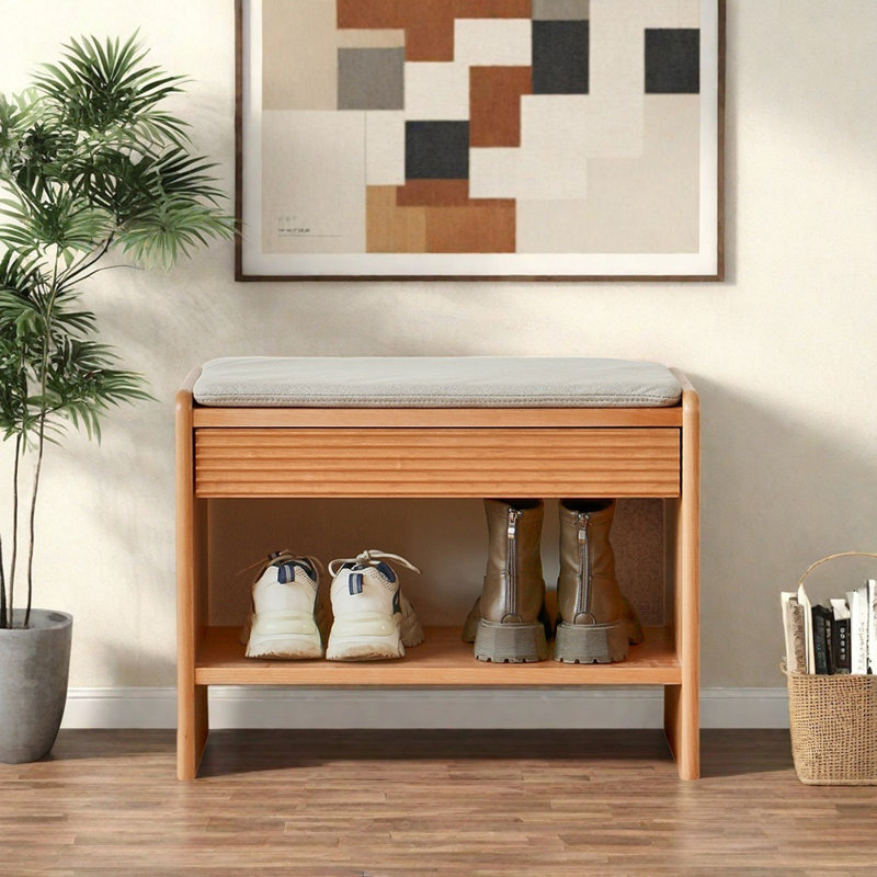 23.6in Shoe Storage Bench, Gray/Natural Wood