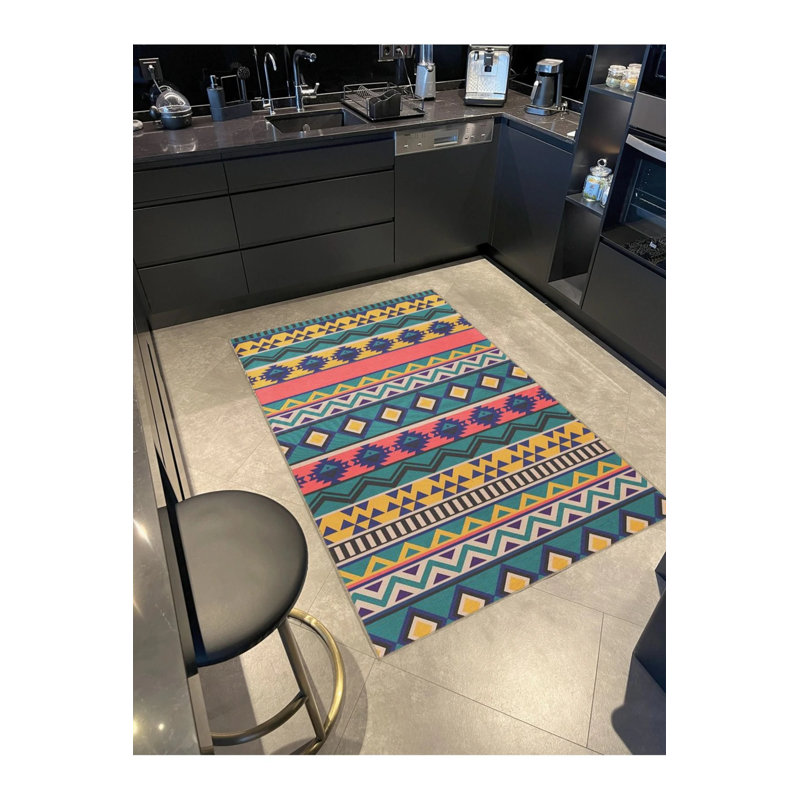 Tapis décoratif multicolore à motif géométrique, Rond 3 pi 4 po