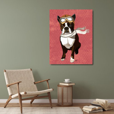 Art graphique sur toile tendue avec toile «George Terrier» de George Oliver: Boston Terrier Flying Ace