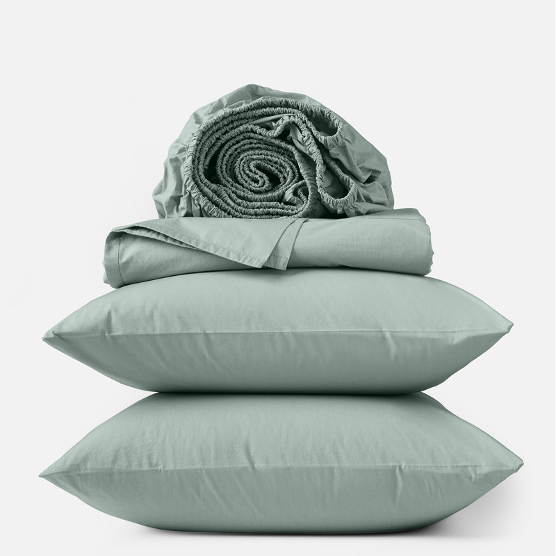 Cotton Sheet Set, Twin Sheet Set with 1 Pillowcase, Seafoam