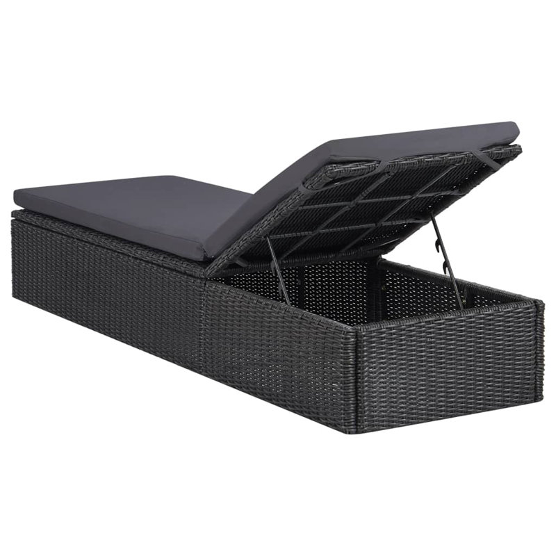 Nidhin Outdoor Single chaise with Cushions, Dark Gray, Black