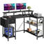 L-Shaped Metal Base Computer Desk with Power Outlet-737119944-737827037
