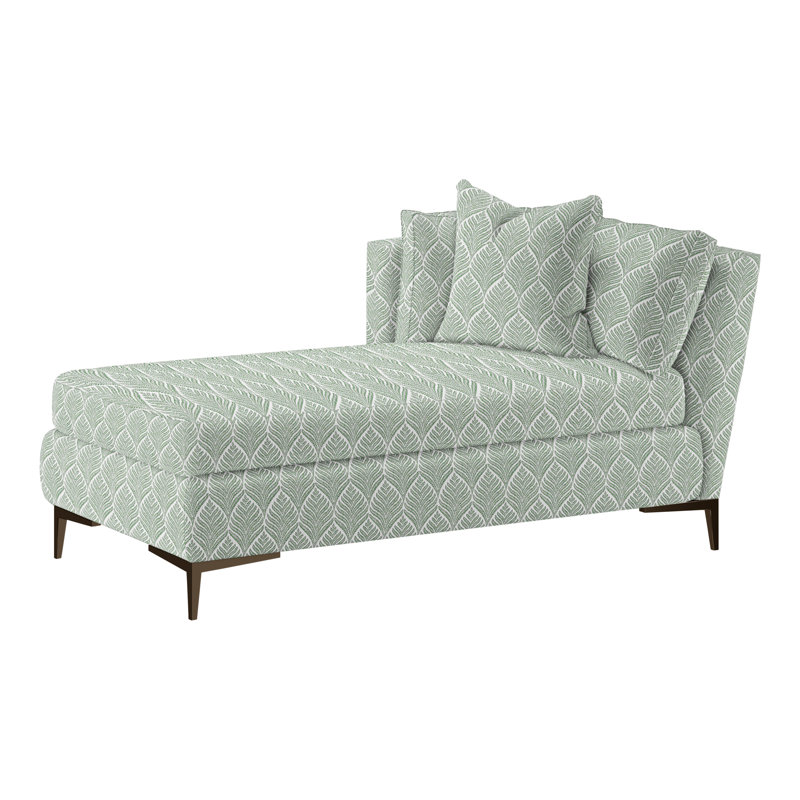 Aiden Linen and Velvet Chaise Lounge, Left Hand Facing, Perigold Posh Oat, Antique Bronze