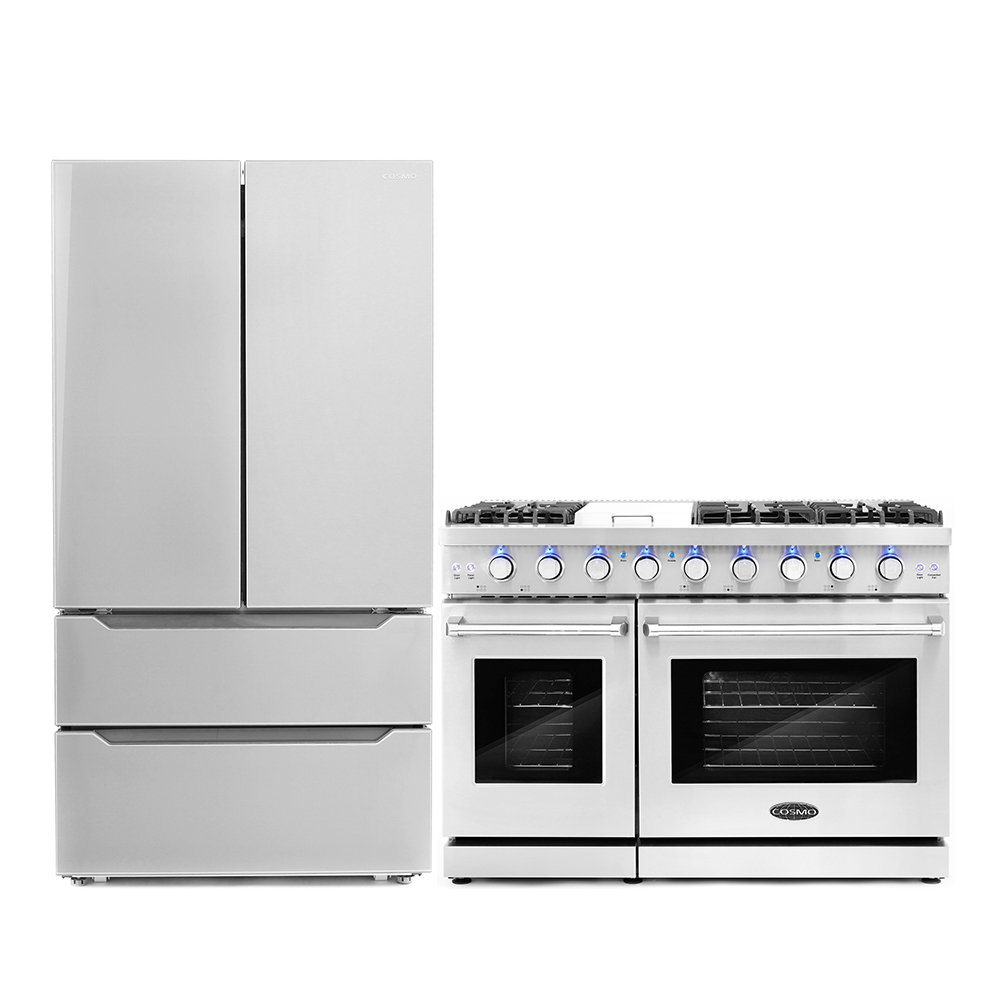 Cosmo 2 Piece Kitchen Appliance Package with French Door Refrigerator , 48'' Gas Freestanding Range Cosmo