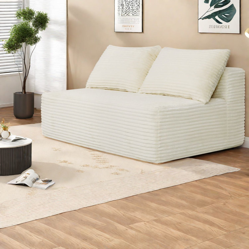 Canapé d'angle à compression avec rangement, canapé moderne de 147 cm en tissu peluche, pour la maison.