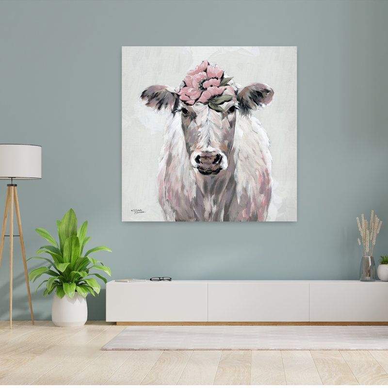 Jolie jolie vache rose fantaisiste, art floral contemporain, H 48 po x l 48 po