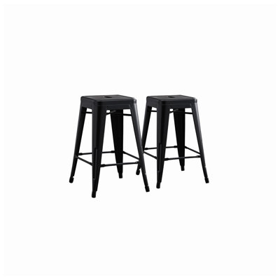 Contemporary Rustic 16.5" W x 16.5" D x 24" H Backless Matte Black Metal Bar Stool (Set of 2)